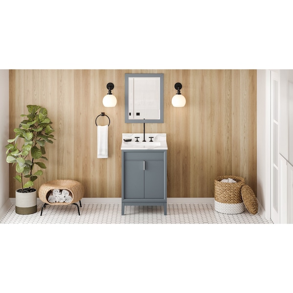 Jeffrey Alexander 24In. Blue Steel Theodora Vanity, Calacatta Vienna Quartz Vanity Top, Undermount Rectangle Bowl VKITTHE24BSCQR - main